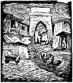 Print- linocut- Old city